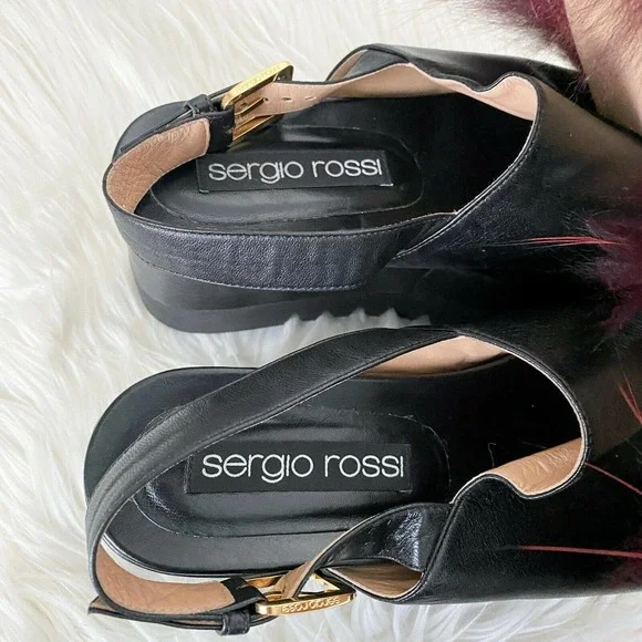 Sergio Rossi Fur Platform Wedge Slingback Sandal - Picture 12 of 12